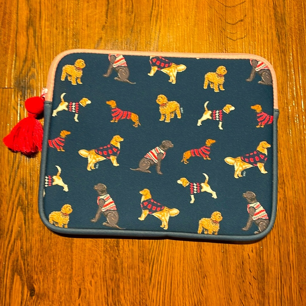 13in Simply Southern Tablet Sleeve & matching Key Fob tag. Navy blue with pink.